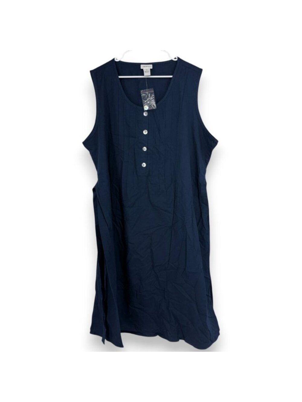 Vermont Country Store Women 3X Midi Dress A Line Belt Tie Waist Sleeveless Blue